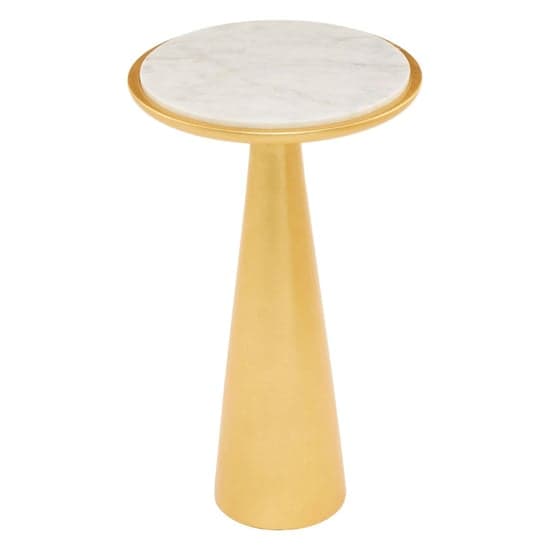 Leno 37cm White Marble Top Side Table With Gold Wooden Base_2