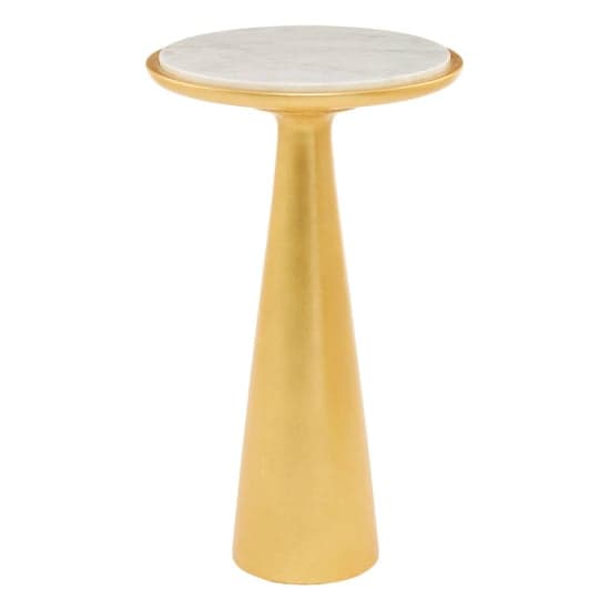 Leno 37cm White Marble Top Side Table With Gold Wooden Base_1