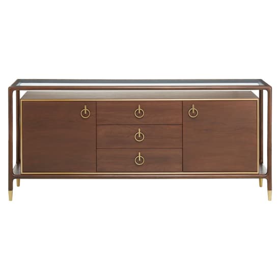 Leno Wooden Sideboard With 3 Drawer 2 Door In Walnut And Brass_7