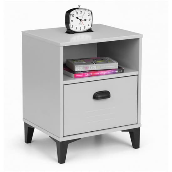 Laasya Wooden Bedside Cabinet In Grey With 1 Drawer_2