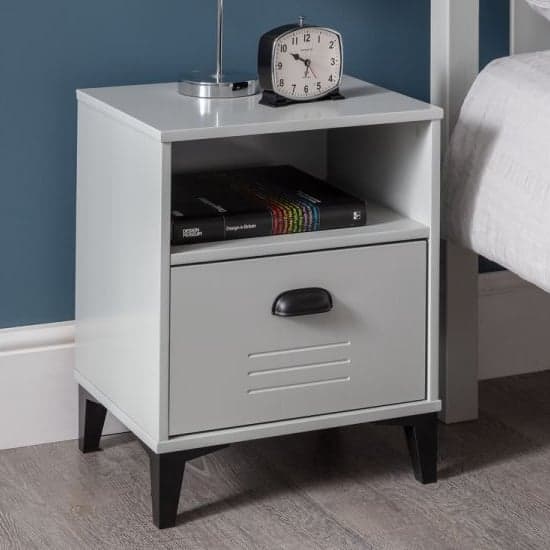Laasya Wooden Bedside Cabinet In Grey With 1 Drawer_1