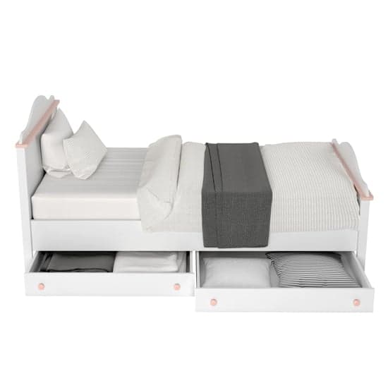 Lenoir Kids Wooden Single Bed With Drawers In Matt White_2