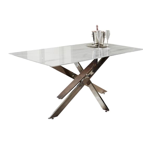 Lenox Marble Glass Dining Table Rectangular With Silver Legs_3