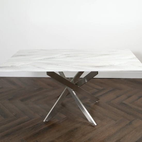 Lenox Marble Glass Dining Table Rectangular With Silver Legs_2