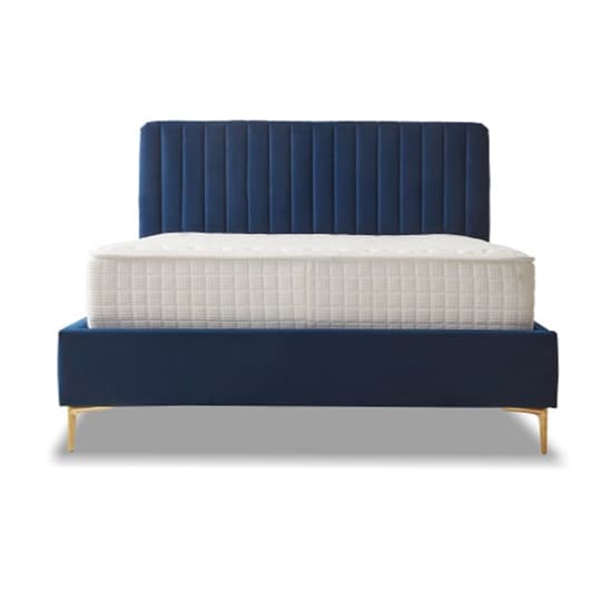 Lenox Velvet Fabric Double Bed In Blue With Gold Metal Legs_4