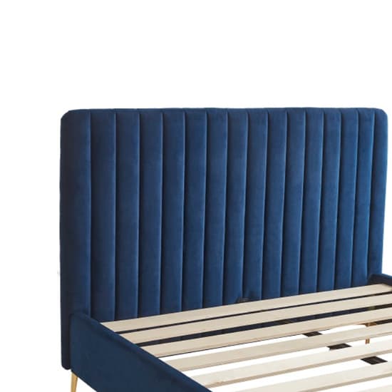 Lenox Velvet Fabric Double Bed In Blue With Gold Metal Legs_6
