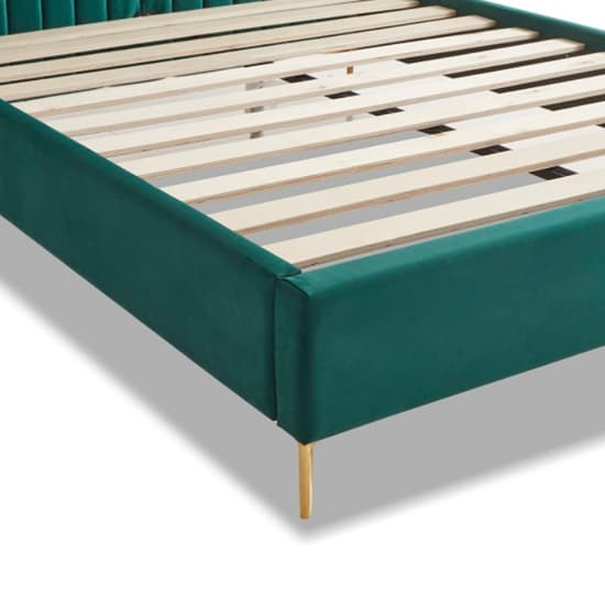 Lenox Velvet Fabric Double Bed In Green With Gold Metal Legs_5