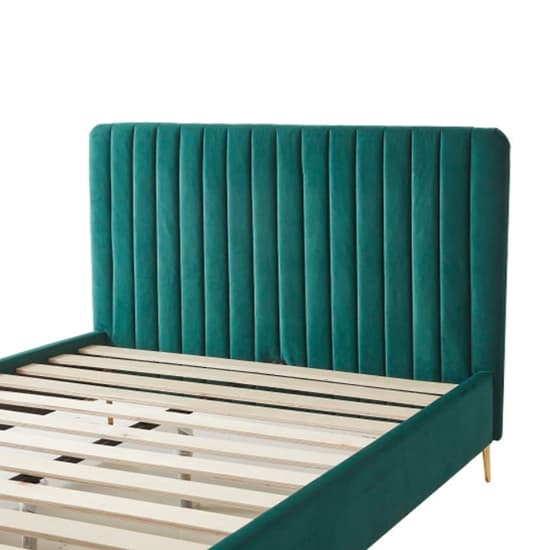 Lenox Velvet Fabric Double Bed In Green With Gold Metal Legs_6