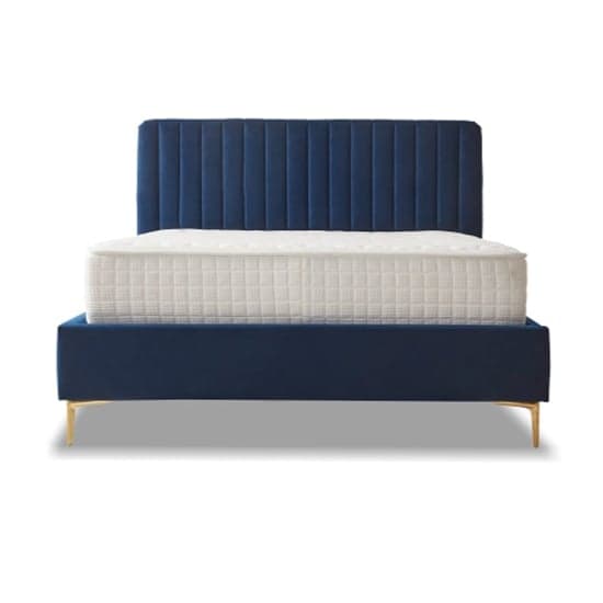 Lenox Velvet Fabric King Size Bed In Blue With Gold Metal Legs_4