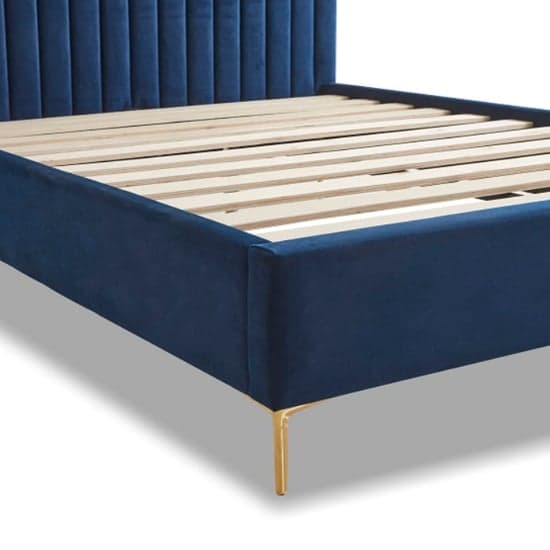 Lenox Velvet Fabric King Size Bed In Blue With Gold Metal Legs_5