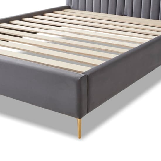 Lenox Velvet Fabric King Size Bed In Grey With Gold Metal Legs_4