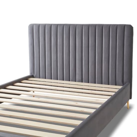Lenox Velvet Fabric King Size Bed In Grey With Gold Metal Legs_5