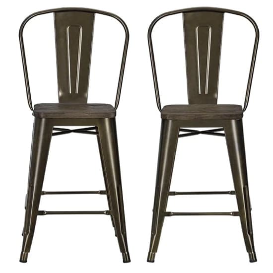 Lenox Wooden Counter Bar Chairs With Bronze Metal Frame In Pair_2