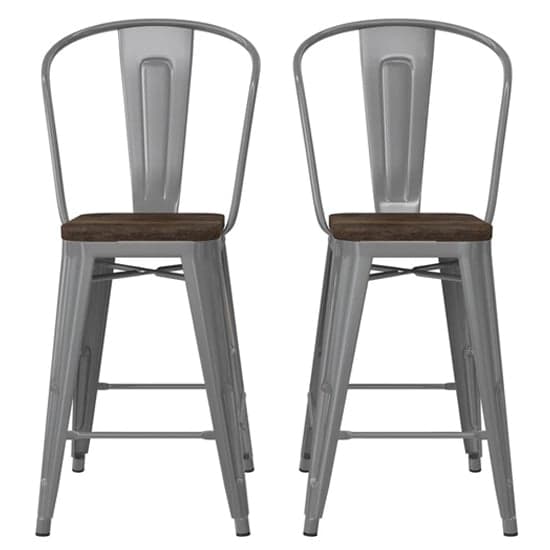 Lenox Wooden Counter Bar Chairs With Silver Gun Frame In Pair_1