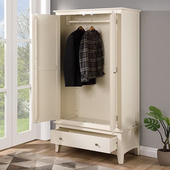 Lenox Wooden Wardrobe With 2 Doors 1 Drawer In Ivory_2
