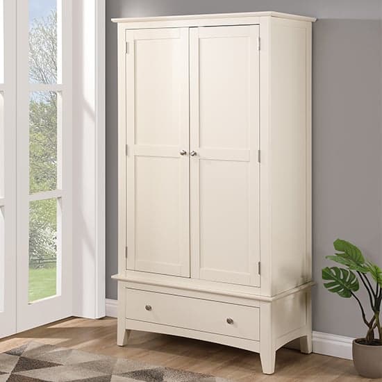 Lenox Wooden Wardrobe With 2 Doors 1 Drawer In Ivory_1