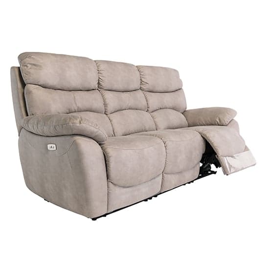 Leo Fabric Electric Recliner 3 Seater Sofa In Natural_2
