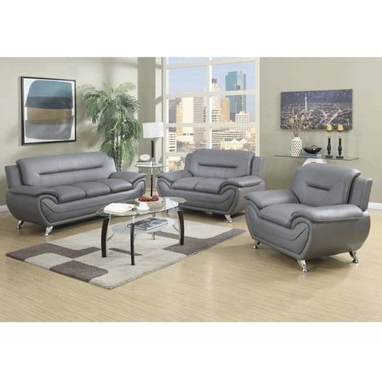 Leon Faux Leather 1 Seater Sofa In Grey_2