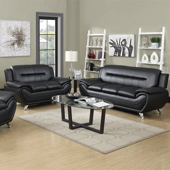 Leon Faux Leather 2 Seater Sofa In Black_2