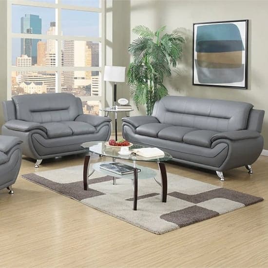 Leon Faux Leather 2 Seater Sofa In Grey_2
