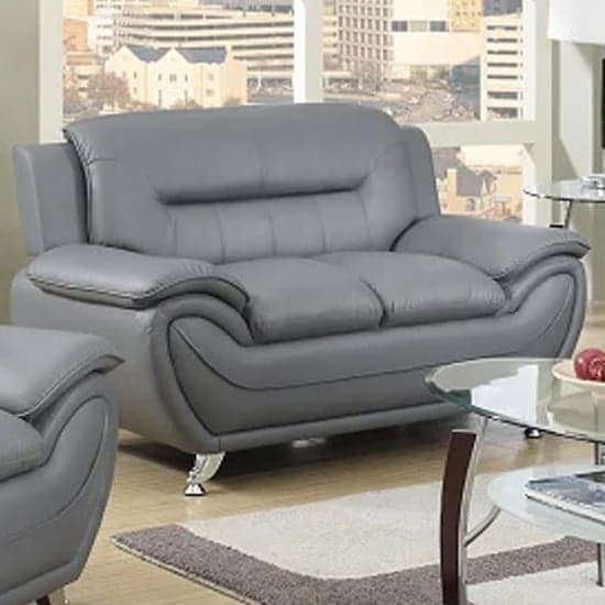 Leon Faux Leather 2 Seater Sofa In Grey_1
