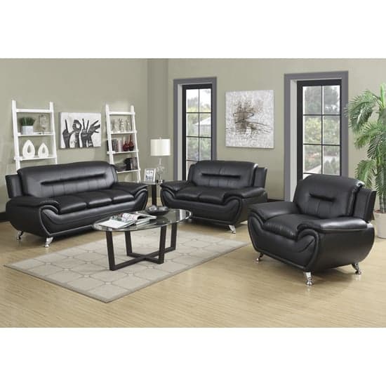 Leon Faux Leather 3+2 Seater Sofa Set In Black_2
