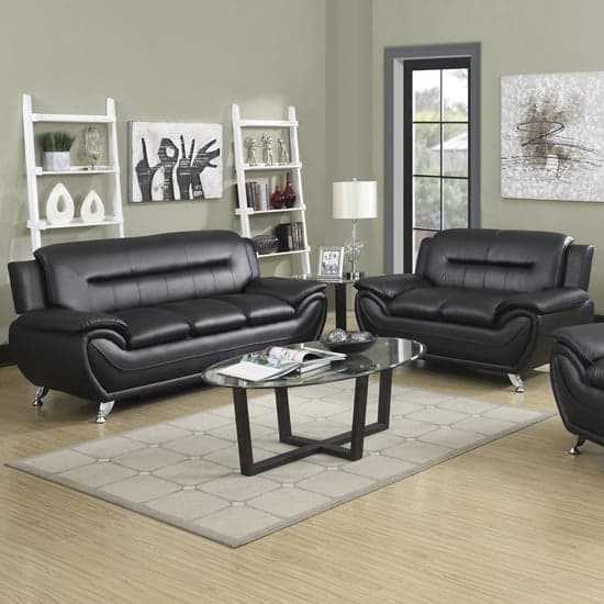 Leon Faux Leather 3+2 Seater Sofa Set In Black_1