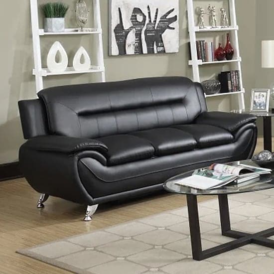 Leon Faux Leather 3 Seater Sofa In Black_1