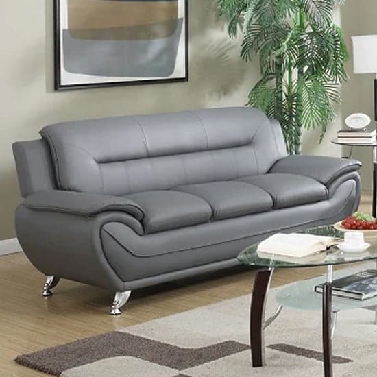 Leon Faux Leather 3 Seater Sofa In Grey_1