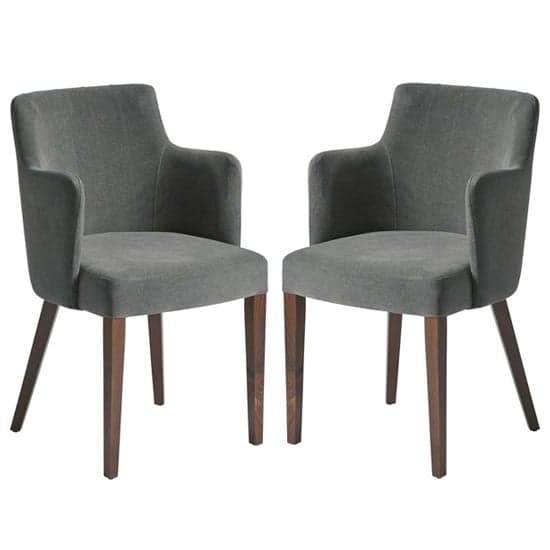 Lergs Curved Back Nordic Mid Grey Velvet Armchairs In Pair_1