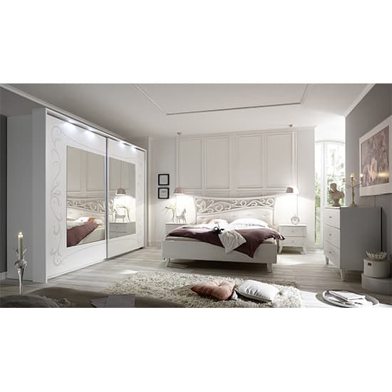 Lerso LED Mirrored Wooden Sliding Wardrobe In Serigraphed White_3