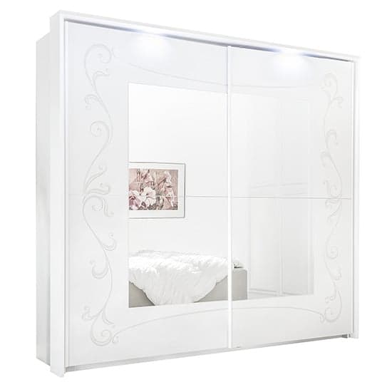 Lerso LED Sliding Door Mirrored Wardrobe In Serigraphed White_2