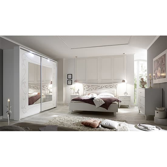 Lerso LED Sliding Door Mirrored Wardrobe In Serigraphed White_3