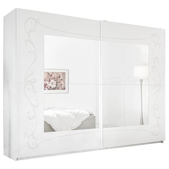 Lerso Mirrored Wooden Sliding Wardrobe In Serigraphed White_2