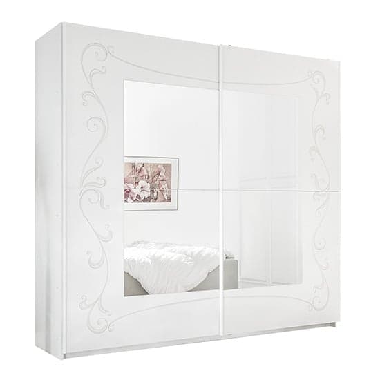 Lerso Sliding Door Mirrored Wardrobe In Serigraphed White_2