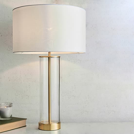 Lessina Vintage White Fabric Touch Table Lamp In Satin Brass_1