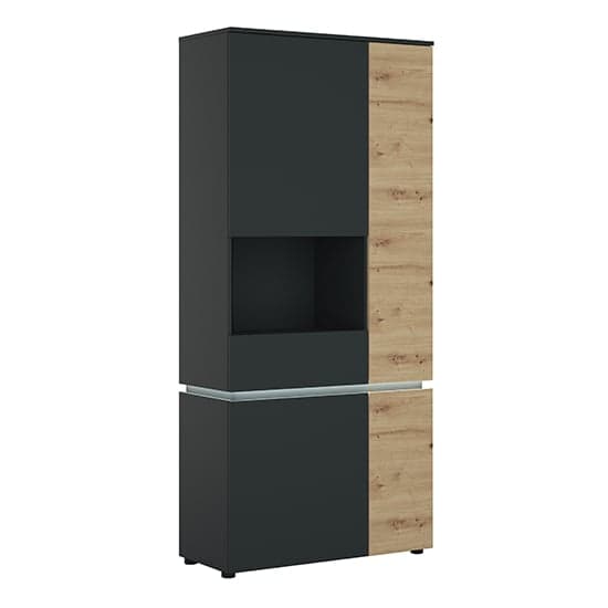Levy LED Tall 4 Doors Left Handed Display Cabinet In Oak Grey_1