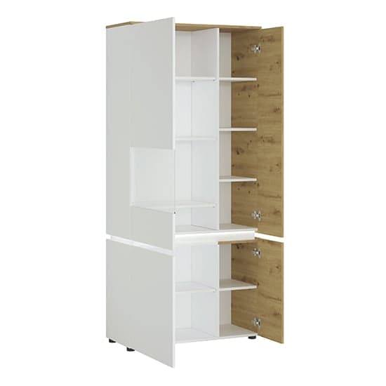Levy LED Tall Left Handed Display Cabinet In Oak And White_2
