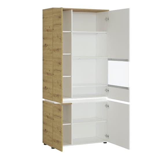 Levy LED Tall Right Handed Display Cabinet In Oak And White_2