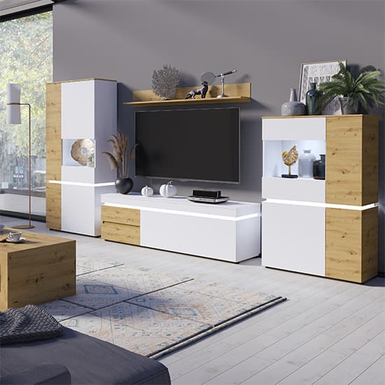 Levy LED Wooden 1 Door 2 Drawers TV Stand In Oak And White_3