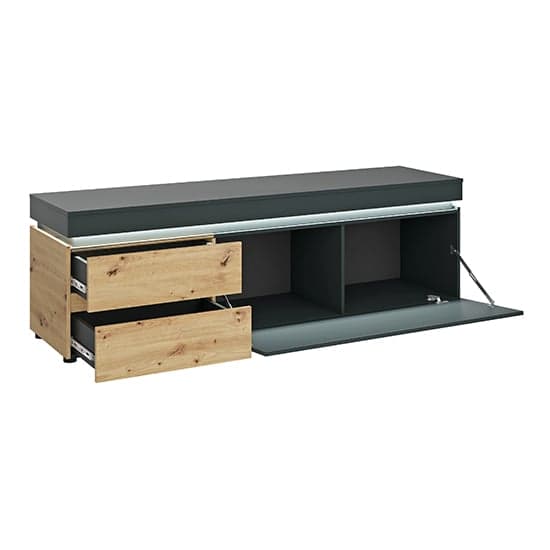 Levy LED Wooden 1 Door 2 Drawers Wide TV Stand In Oak And Grey_2
