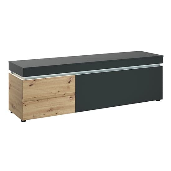 Levy LED Wooden 1 Door 2 Drawers Wide TV Stand In Oak And Grey_1