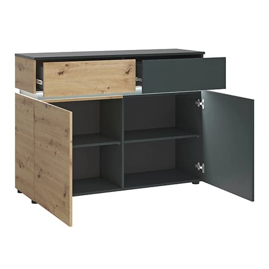 Levy LED Wooden 2 Doors 2 Drawers Sideboard In Oak And Grey_2