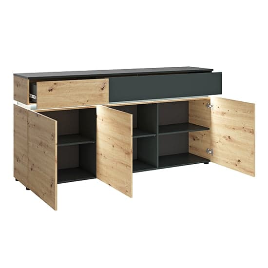 Levy LED Wooden 3 Doors 2 Drawers Sideboard In Oak And Grey_2
