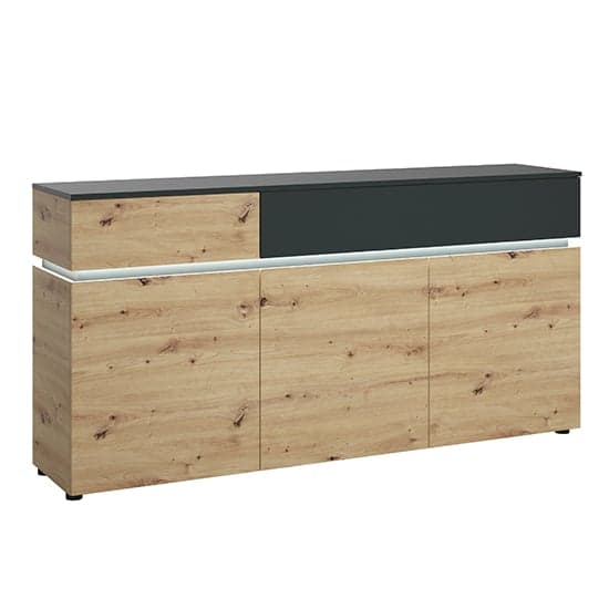 Levy LED Wooden 3 Doors 2 Drawers Sideboard In Oak And Grey_1
