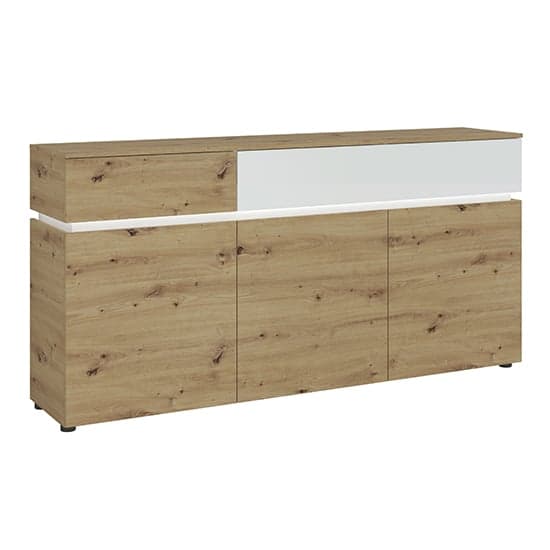 Levy LED Wooden 3 Doors 2 Drawers Sideboard In Oak And White_1