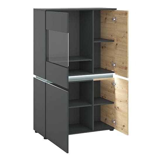 Levy LED Wooden 4 Doors Low Display Cabinet In Oak And Grey_2