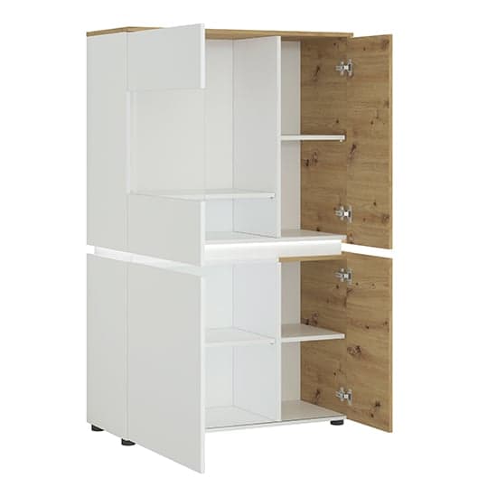 Levy LED Wooden 4 Doors Low Display Cabinet In Oak And White_2