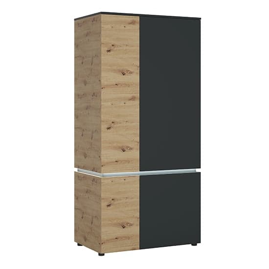 Levy LED Wooden 4 Doors Wardrobe In Oak And Grey_1