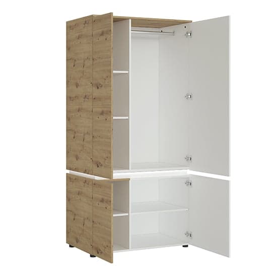 Levy LED Wooden 4 Doors Wardrobe In Oak And White_2